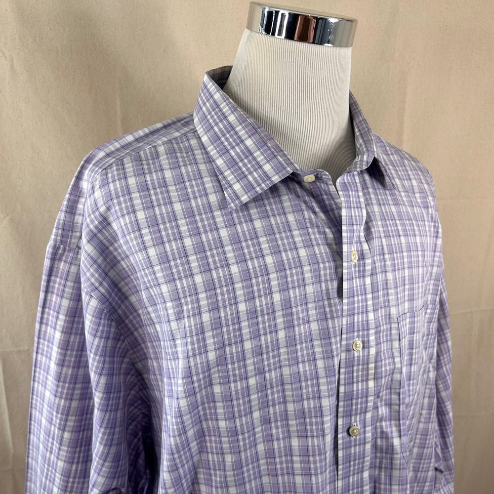 Brooks Brothers 20 36/37 Regular Fit Button Down Shirt Purple Plaid Supima Men